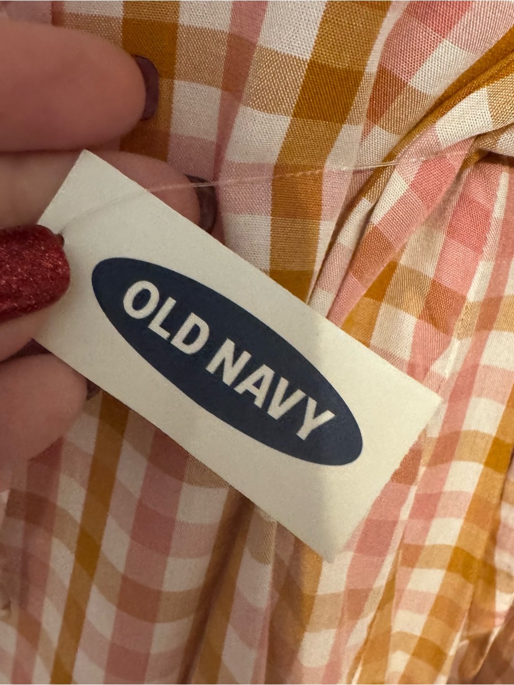 NWT Old Navy Pink/Tan Plaid Tie-Neck Top MEDIUM #G - Picture 10 of 11